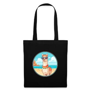 Lama Aquarell Cartoon Kawaii Clipart Tier - Stoffbeutel - Schwarz - Vorne