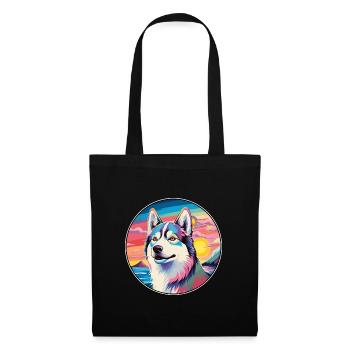 Husky-Hunderasse Buntes Karikatur-Aquarell - Stoffbeutel - Schwarz - Vorne