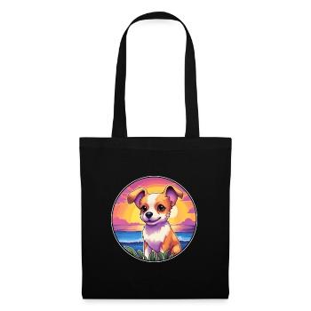 Lundehund chien race coloré dessin animé aquarelle - Sac en tissu - noir - Devant