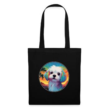 Chien maltais race coloré dessin animé aquarelle - Sac en tissu - noir - Devant