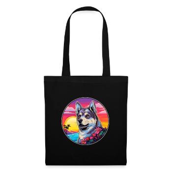 Schwedischer Elchhund Hunderasse Bunte Karikatur Wasserc - Stoffbeutel - Schwarz - Vorne