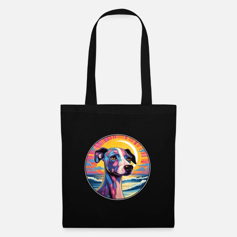 Whippet Hund Rasse bunte Karikatur Aquarell - Stoffbeutel - Schwarz