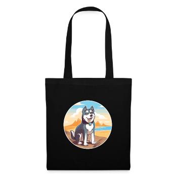 Alaskan Husky Hund Rasse Cartoon Kawaii Clipart Hund - Stoffbeutel - Schwarz - Vorne