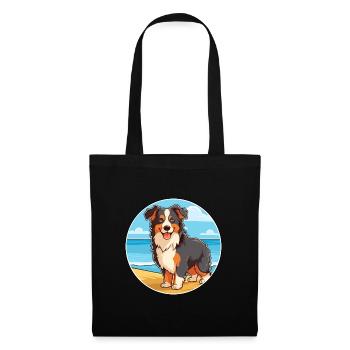 Collie chien race dessin animé Kawaii Clipart aquarelle - Sac en tissu - noir - Devant