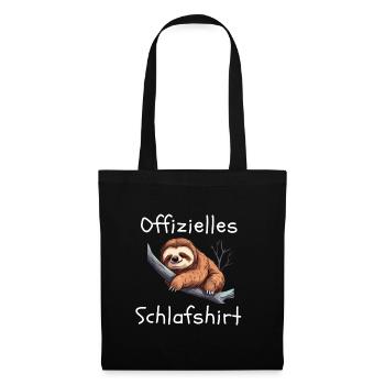 Offizielles Schlafshirt mit süßem Faultier - Stoffbeutel - Schwarz - Vorne