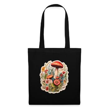 Boho Art with Mushrooms and Flowers - Tote Bag - black - Front