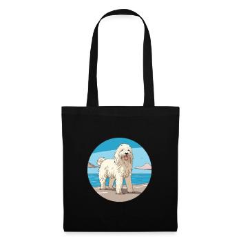 Komondor chien race dessin animé kawaii clipart chien animal de compagnie - Sac en tissu - noir - Devant