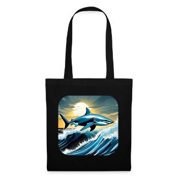 Jumping shark with sunset - Tote Bag - black - Front