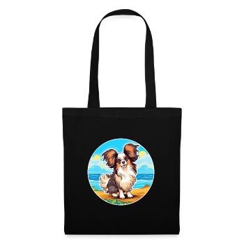 Papillon chien race dessin animé kawaii clipart chien animal de compagnie - Sac en tissu - noir - Devant