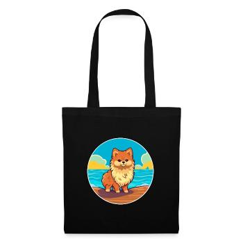 Pomeranian Spitz Hund Rasse Cartoon Kawaii Clipart - Stoffbeutel - Schwarz - Vorne