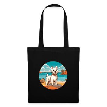 Westie Hund Rasse Cartoon Kawaii Clipart Aquarell - Stoffbeutel - Schwarz - Vorne