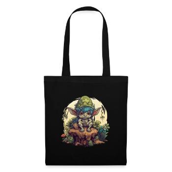 Pilz Kobold Baumstamm Wald Fantasy Shirt - Stoffbeutel - Schwarz - Vorne