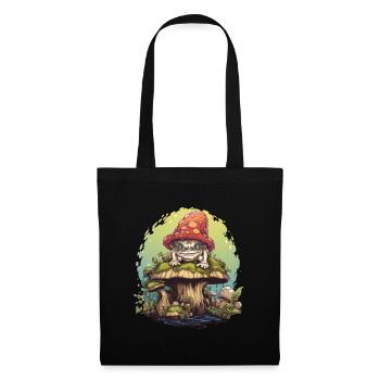 Freches Pilzwesen auf Pilz Wald Fantasy Shirt - Stoffbeutel - Schwarz - Vorne