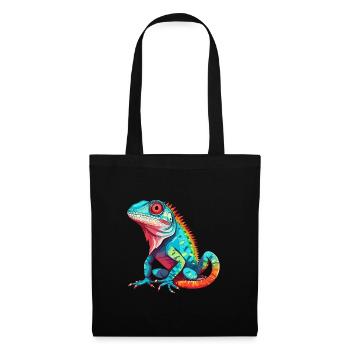 Lézard Aquarelle Colorée Dessin Animé Kawaii Animal - Sac en tissu - noir - Devant