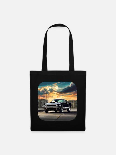 Oldtimer Auto Turbo Rallye im Sonnenuntergang - Stoffbeutel - Schwarz