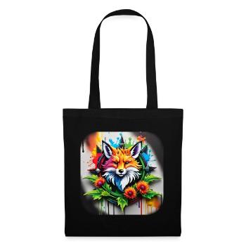 Logo with fox and flowers in grafitti style - Tote Bag - black - Front