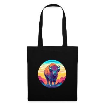 Bison Stained Glass Colorful Cartoon Kawaii Animal - Tote Bag - black - Front
