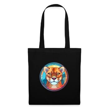 Cougar Stained Glass Colorful Cartoon Kawaii Anima - Tote Bag - black - Front