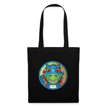 Crocodile vitrail coloré dessin animé Kawaii An - Sac en tissu - noir - Devant