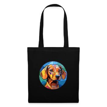 Dackelhund Hund Buntglas Bunte Karikatur Kawai - Stoffbeutel - Schwarz - Vorne
