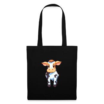 Vache Mignon Dessin Animé Kawaii Aquarelle Animal Animal De Compagnie - Sac en tissu - noir - Devant