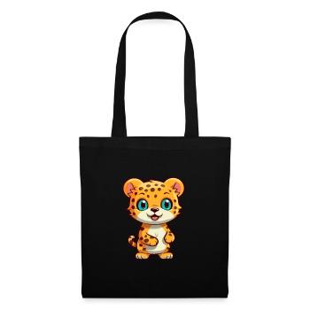 Jaguar Mignon Dessin Animé Kawaii Aquarelle Animal De Compagnie - Sac en tissu - noir - Devant