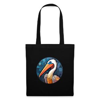 Pélican vitrail coloré dessin animé Kawaii Anim - Sac en tissu - noir - Devant