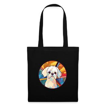 Malteser Hund Buntes Glas Bunte Karikatur Kawaii - Stoffbeutel - Schwarz - Vorne