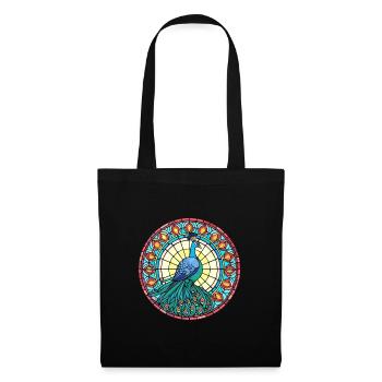 Paon vitrail coloré dessin animé Kawaii Anim - Sac en tissu - noir - Devant