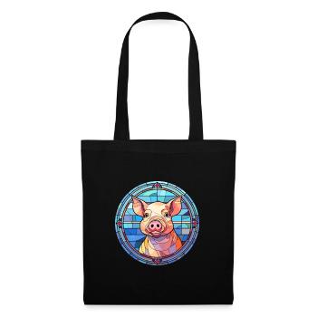 Cochon vitrail coloré dessin animé Kawaii Animal - Sac en tissu - noir - Devant