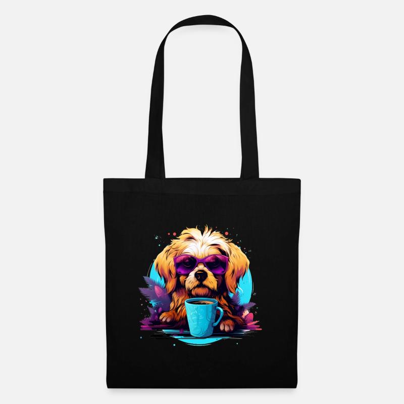 Süßer Hund mit Sonnenbrille - Stoffbeutel - Schwarz