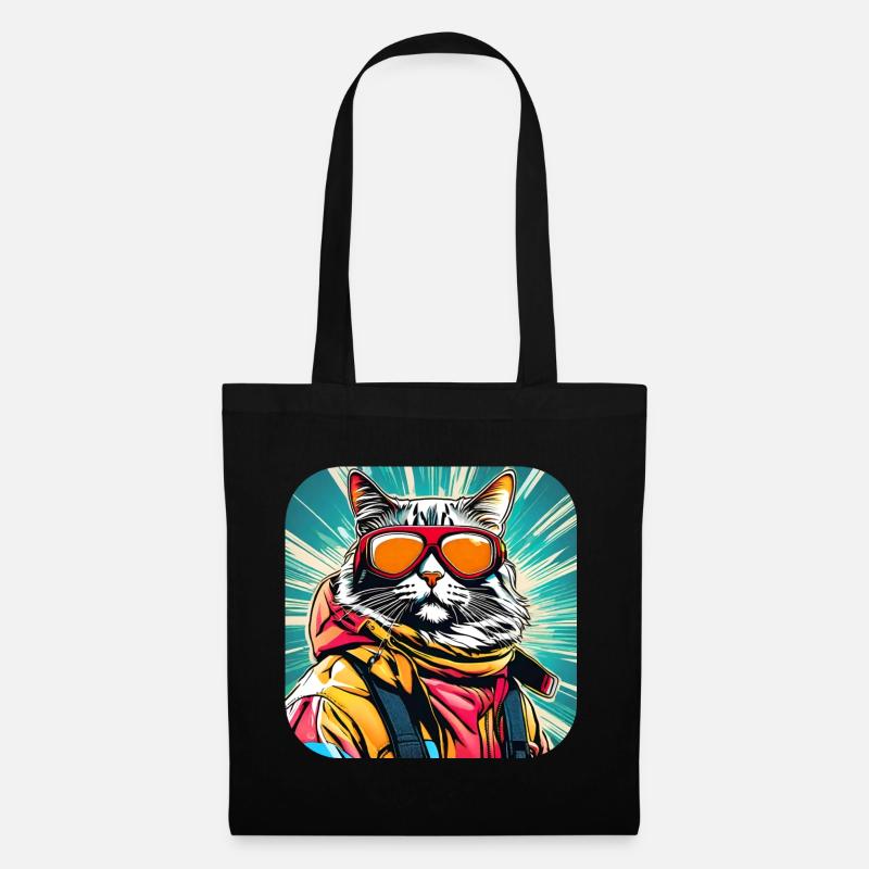 Coole Katze mit Sonnenbrille - Stoffbeutel - Schwarz