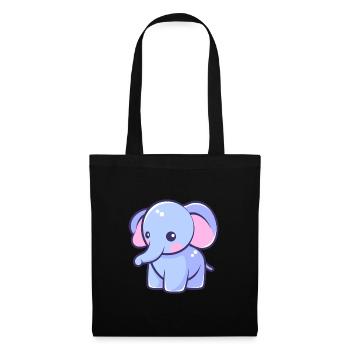 elefant niedlich glücklich kawaii cartoon clipart tier - Stoffbeutel - Schwarz - Vorne
