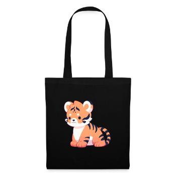 Tiger Niedlich Glücklich Kawaii Cartoon Clipart Tier - Stoffbeutel - Schwarz - Vorne