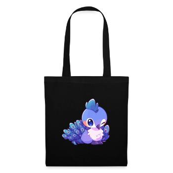 Pfau Niedlich Glücklich Kawaii Cartoon Clipart Tier - Stoffbeutel - Schwarz - Vorne