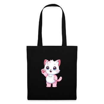 Katze niedlich glücklich kawaii cartoon clipart tier - Stoffbeutel - Schwarz - Vorne