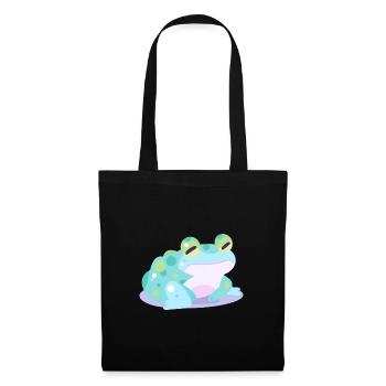 Grenouille mignon heureux kawaii dessin animé Clipart Animal - Sac en tissu - noir - Devant