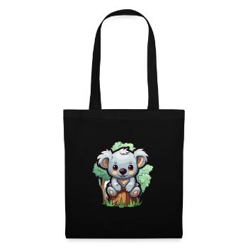 Koala Niedlich Glücklich Kawaii Cartoon Clipart Tier - Stoffbeutel - Schwarz - Vorne