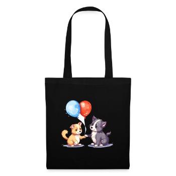 Dessin animé kawaii de chat et de chien jouant avec des ballons - Sac en tissu - noir - Devant