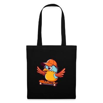 Funny Bird Kawaii Cartoon Pet Playing Skateboard - Tote Bag - black - Front