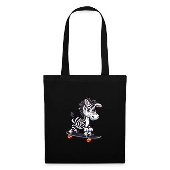 Funny Zebra Kawaii Cartoon Pet Playing Skateboard - Tote Bag - black - Front