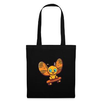 Funny Butterfly Kawaii Cartoon Playing Skateboard - Tote Bag - black - Front
