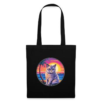 Britische Kurzhaarkatze Aquarell-Cartoon Kawaii - Stoffbeutel - Schwarz - Vorne