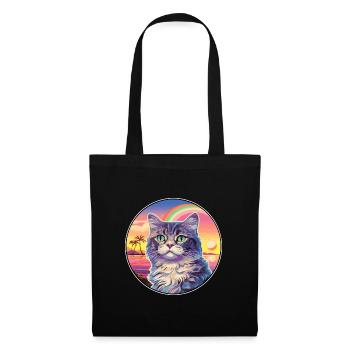 Highlander Katze Rasse Aquarell Karikatur Kawaii Haustier - Stoffbeutel - Schwarz - Vorne