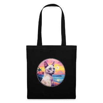 Tonkinois Chat Race Aquarelle Dessin Animé Kawaii Animal De Compagnie - Sac en tissu - noir - Devant