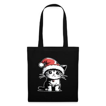 Katze Weihnachten - Stoffbeutel - Schwarz - Vorne