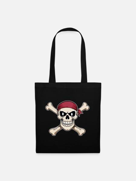 Piratenflagge Piratenkopf Schädel und Knochen - Stoffbeutel - Schwarz