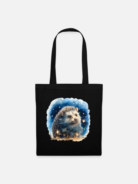 Watercolor hedgehog with starry sky - Tote Bag - black