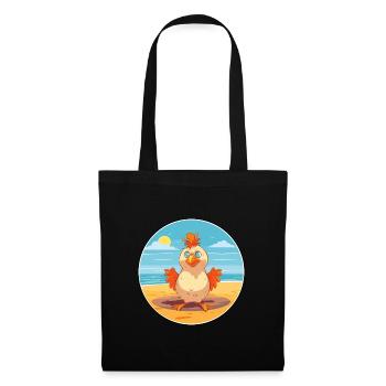 Huhn Cartoon Yoga Strand Sommer Illustration - Stoffbeutel - Schwarz - Vorne