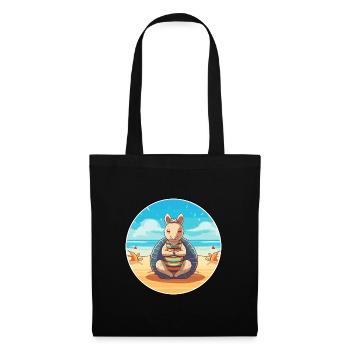 Gürteltier Karikatur Yoga Strand Sommer Illustration - Stoffbeutel - Schwarz - Vorne